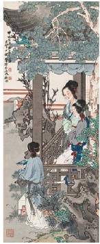 徐操 1939年作 桐阴仕女 立轴
